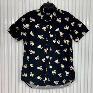 XXX RUDE Pugs Button Down Black/Fawn Shirt